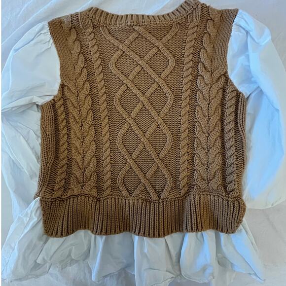 Anthropologie Women's Cable Knit Sweater Vest And Cotton Blouse Size M - Picture 9 of 9